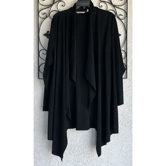 Soft Surroundings Faux Suede Open Draped Cardigan - 1X- Black - Picture 1 of 7